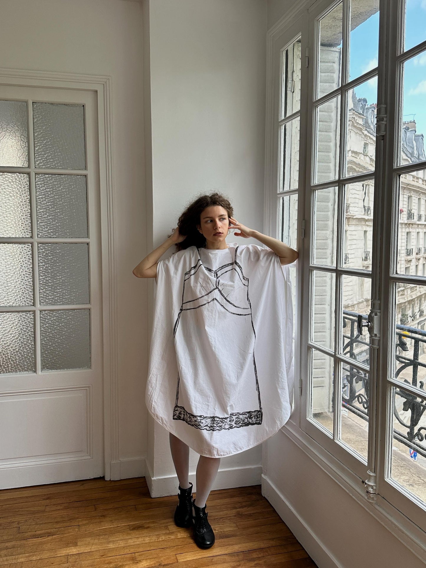 MM6 Maison Margiela Trompe L'Oeil Circle Oversized Dress in White