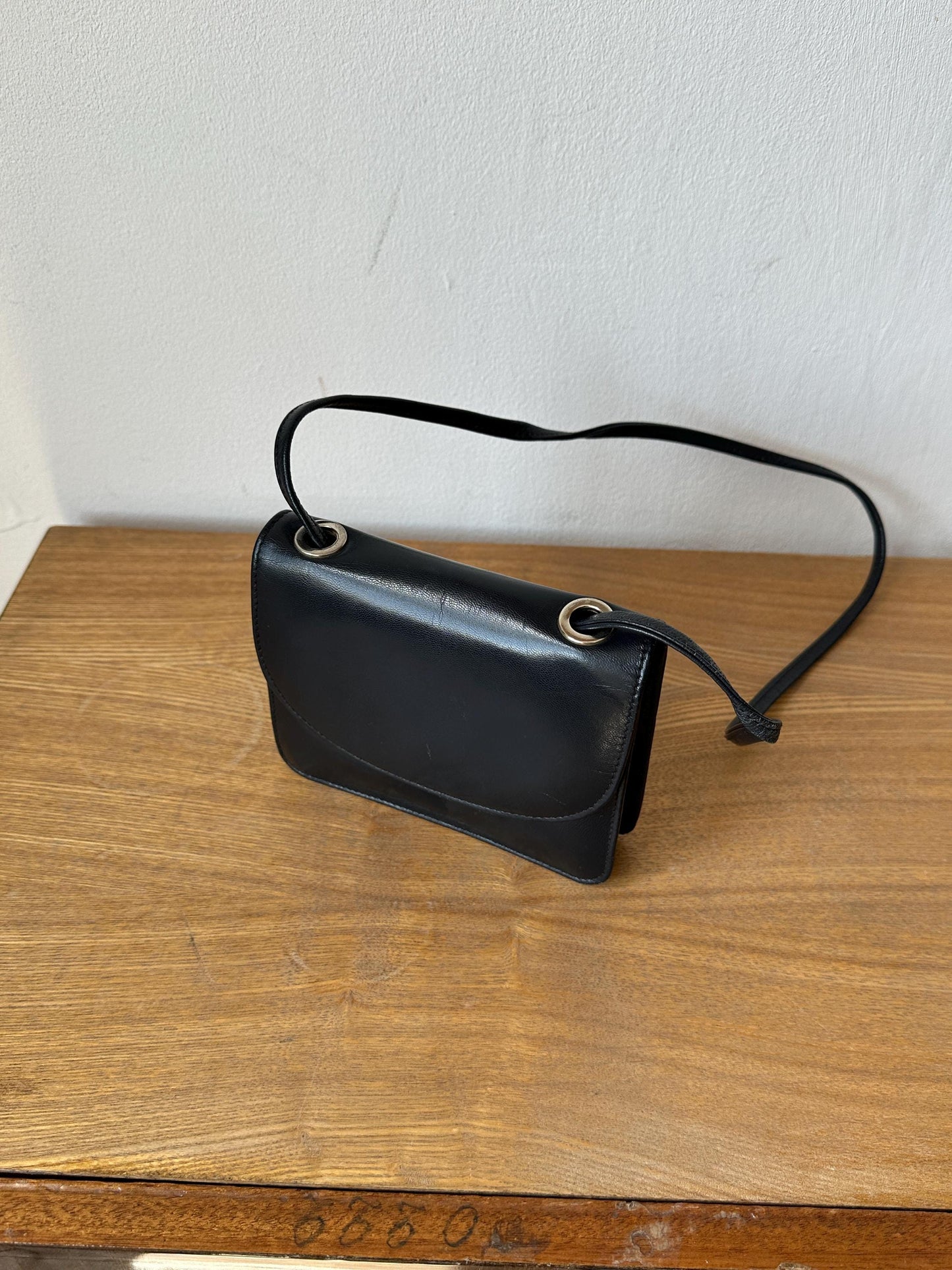 Vintage Black Leather Mini Crossbody Bag | Structured Flap Bag