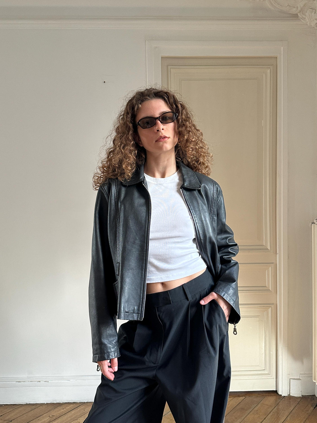 Vintage Black Leather Moto Jacket