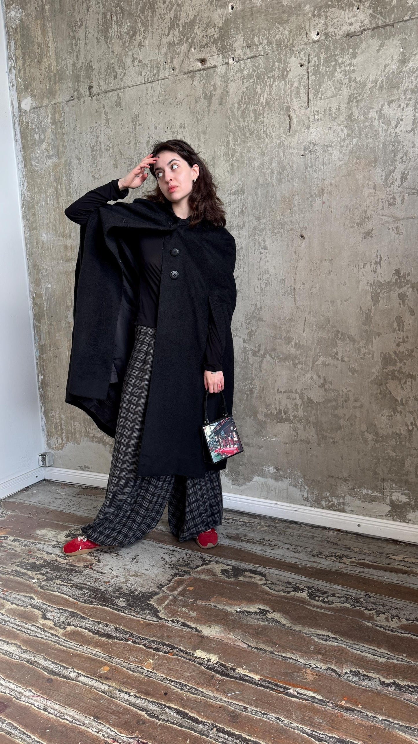 Vintage 90s Oversized Cape Coat in Black