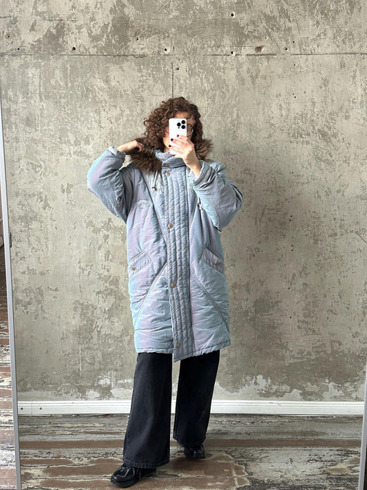 Vintage 90s grey hooded parka, 90s jacket coat