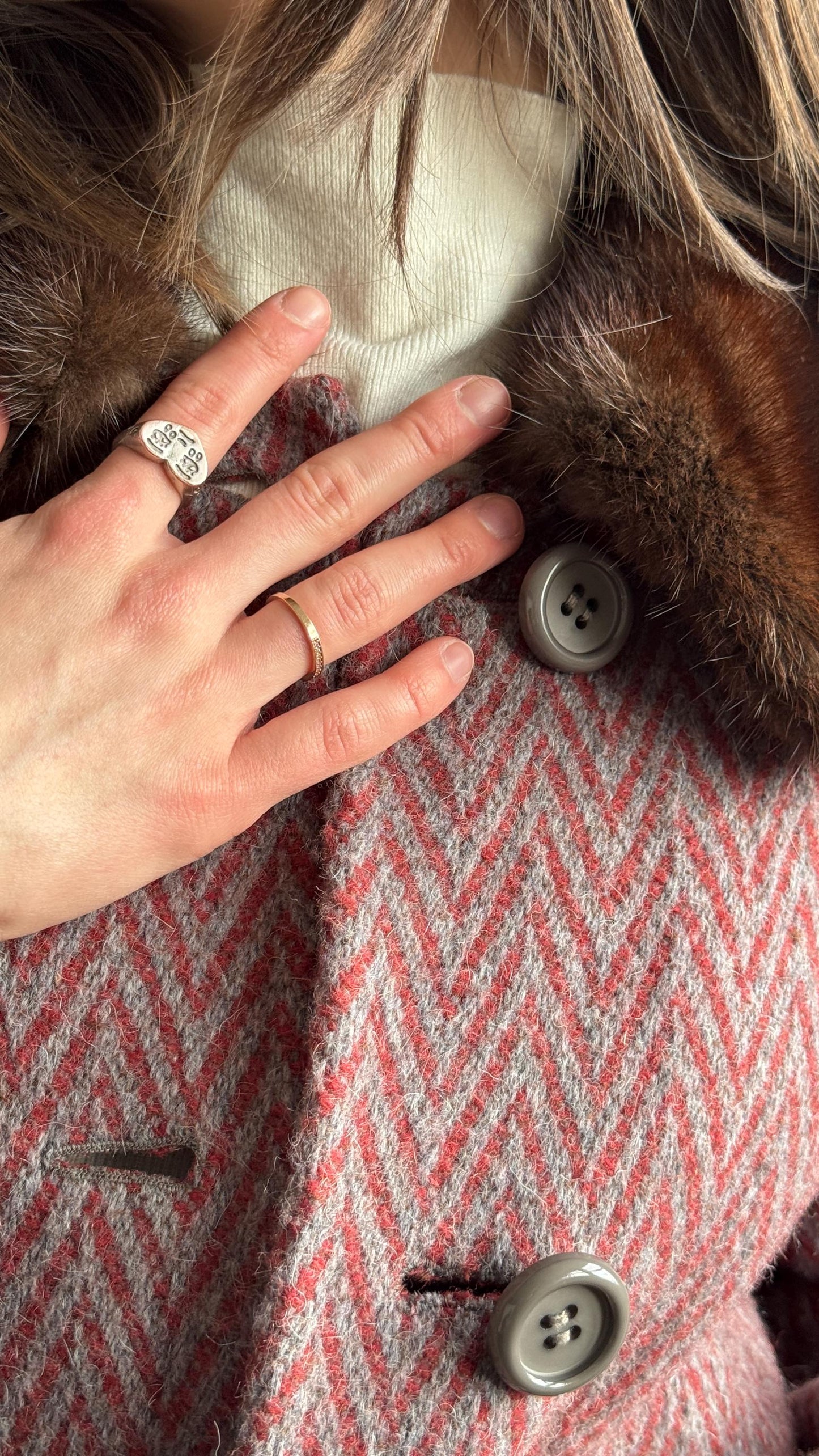 Vintage 60s–70s dusty rose wool herringbone coat