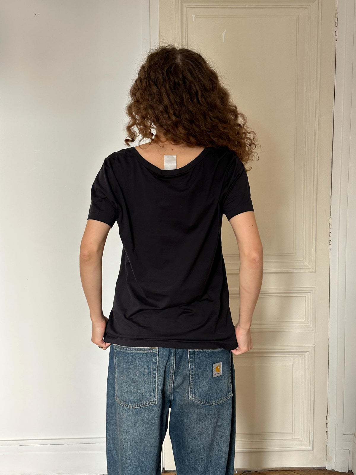 Vintage Sonia Rykiel Swan Print Cotton T-Shirt in Black