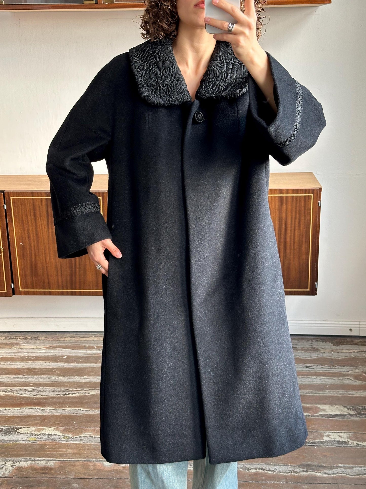 Vintage 90s mohair/wool blend coat in black