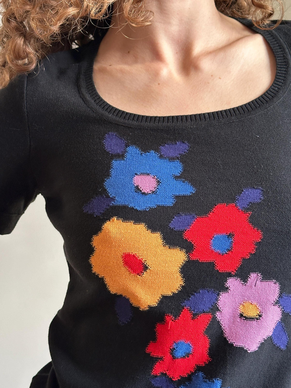Vintage Sonia Rykiel Black Knit Top with Flowers