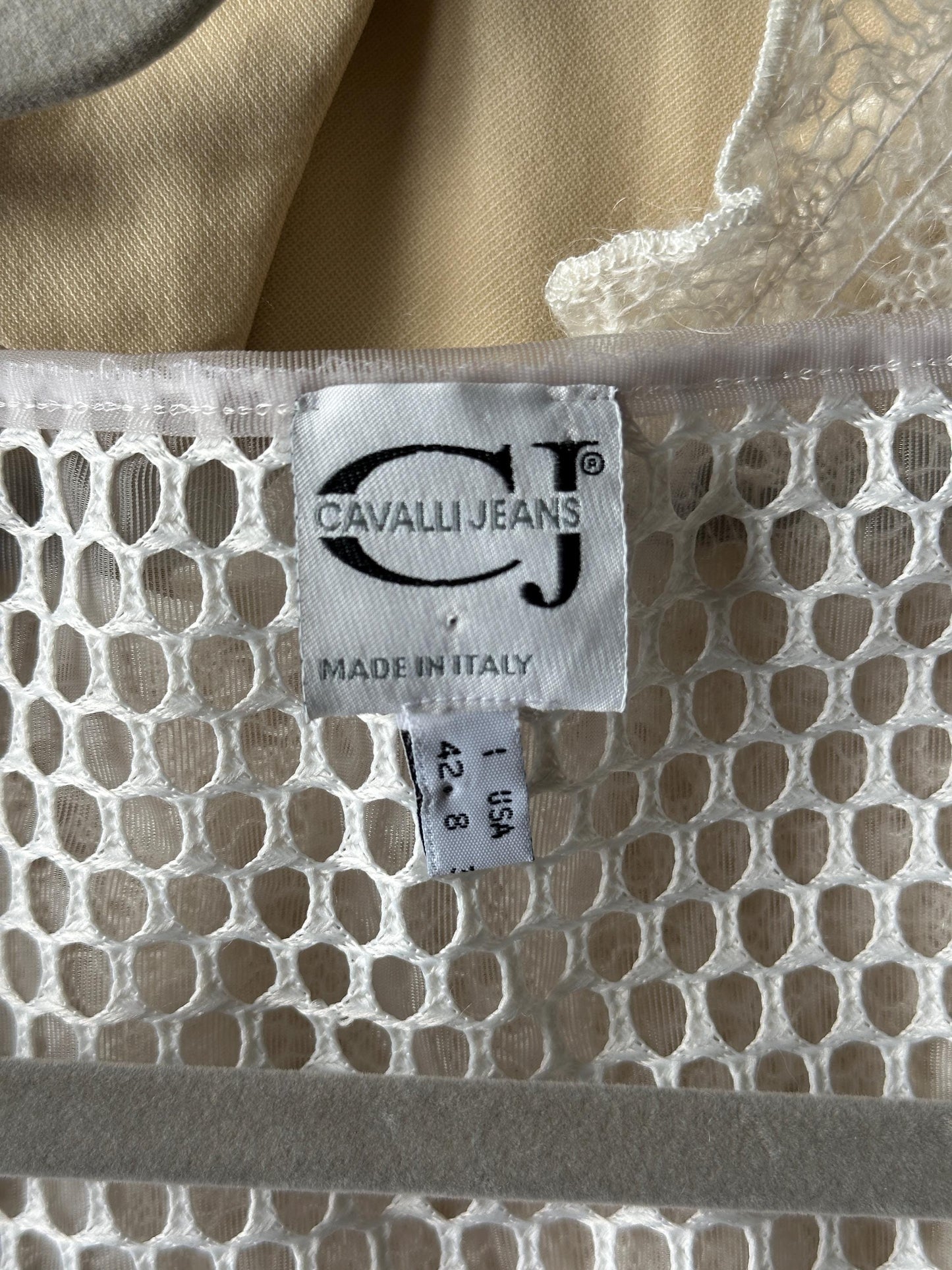 Vintage Cavalli Jeans Grey Mesh Top | Sheer Fishnet T-Shirt