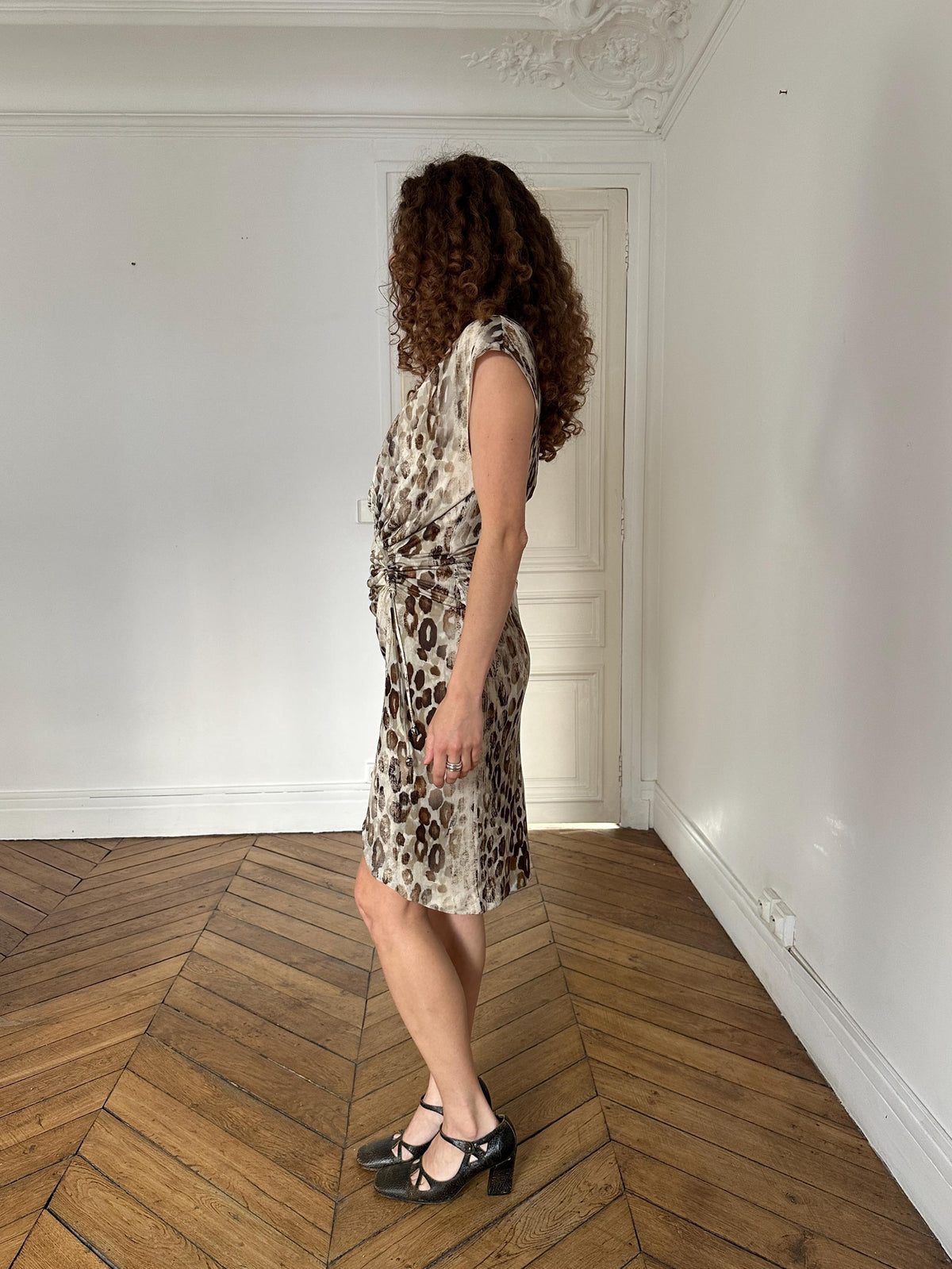 Vintage Roberto Cavalli Leopard Print Wrap Dress in Beige