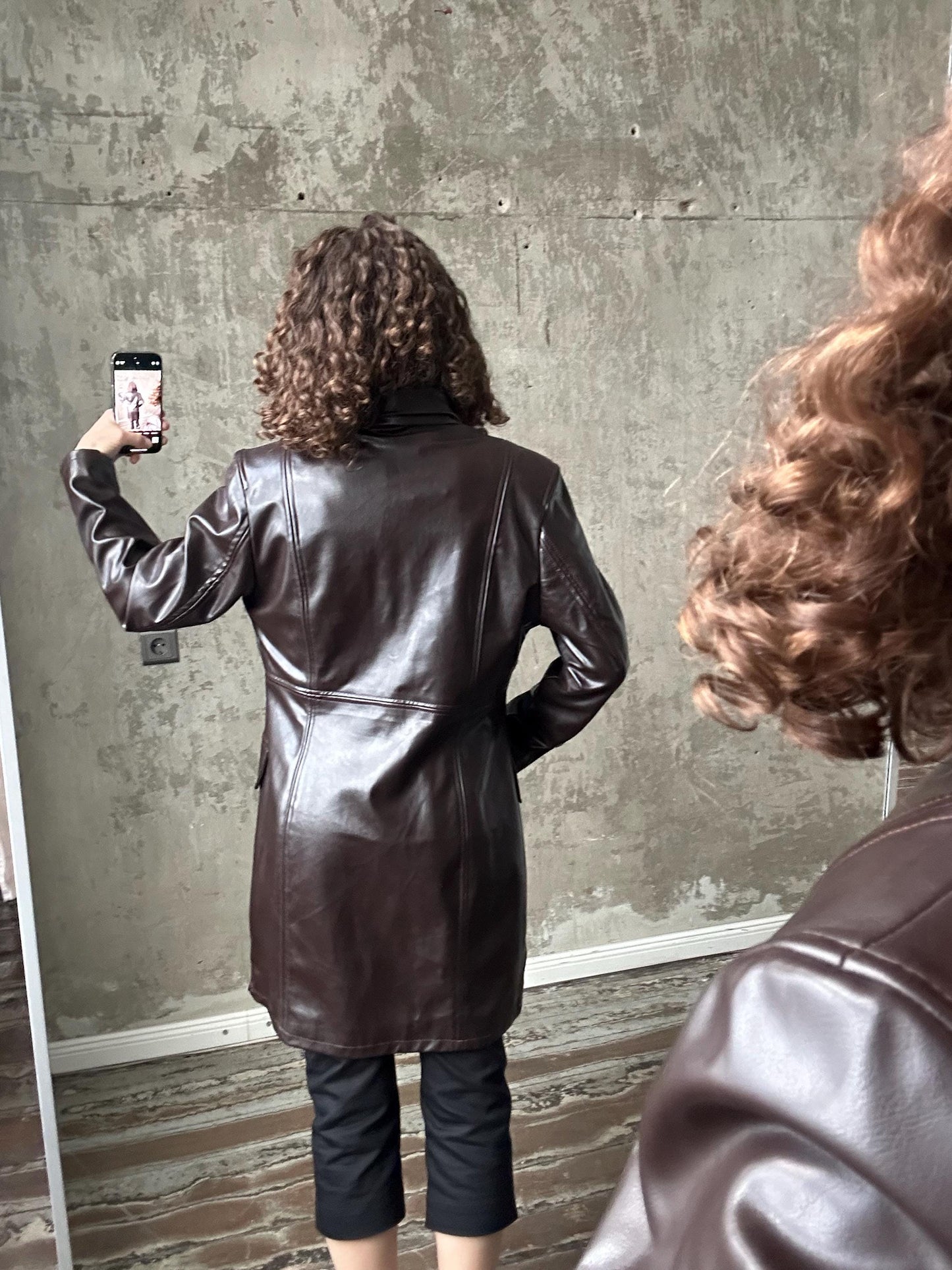 Vintage faux leather coat in dark brown