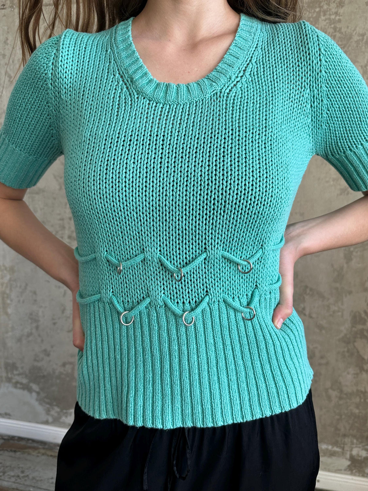Vintage Turquoise Fitted Knit Top