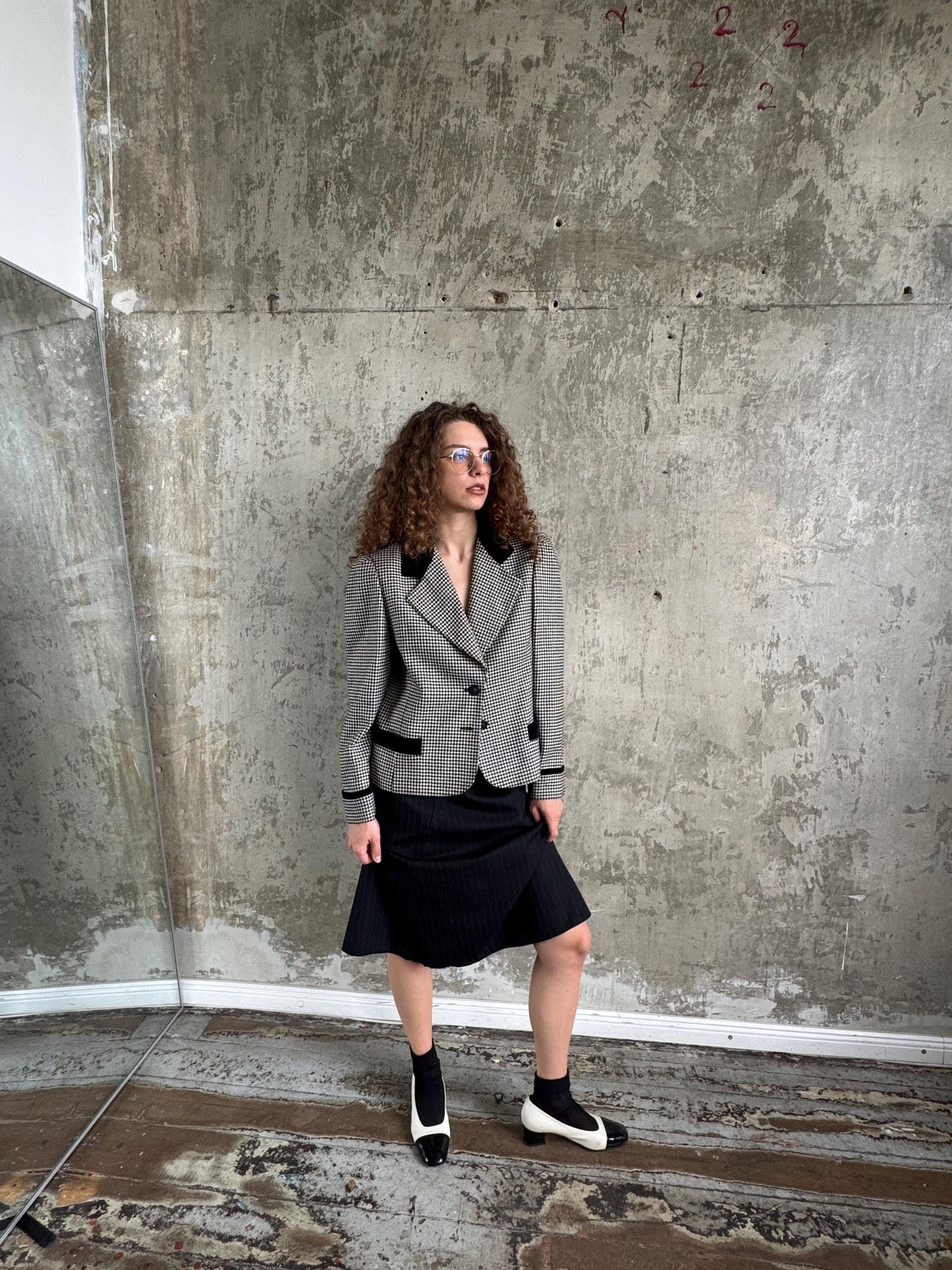 Vintage Versus Gianni Versace Houndstooth Blazer In Black & White