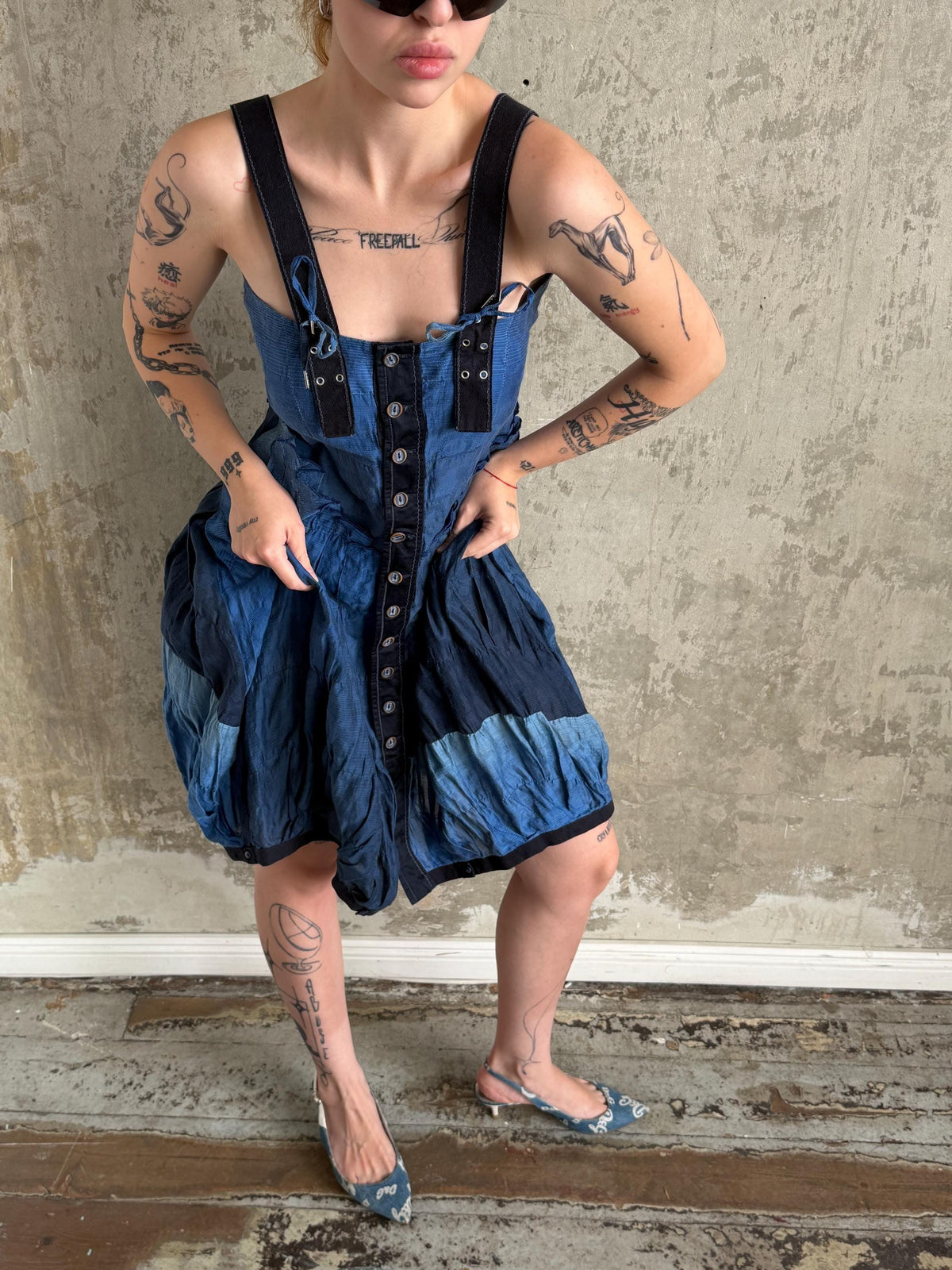 Vintage Jean de Marithé + François Girbaud Avant Garde Utility Dress in Blue