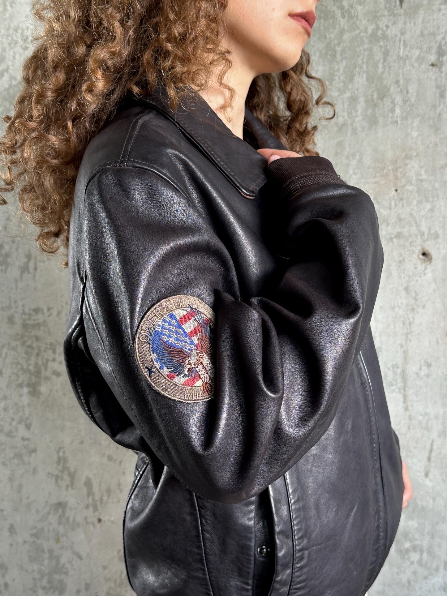 Vintage Hand Crafted Leather Aviator Bomber Jacket in Brown