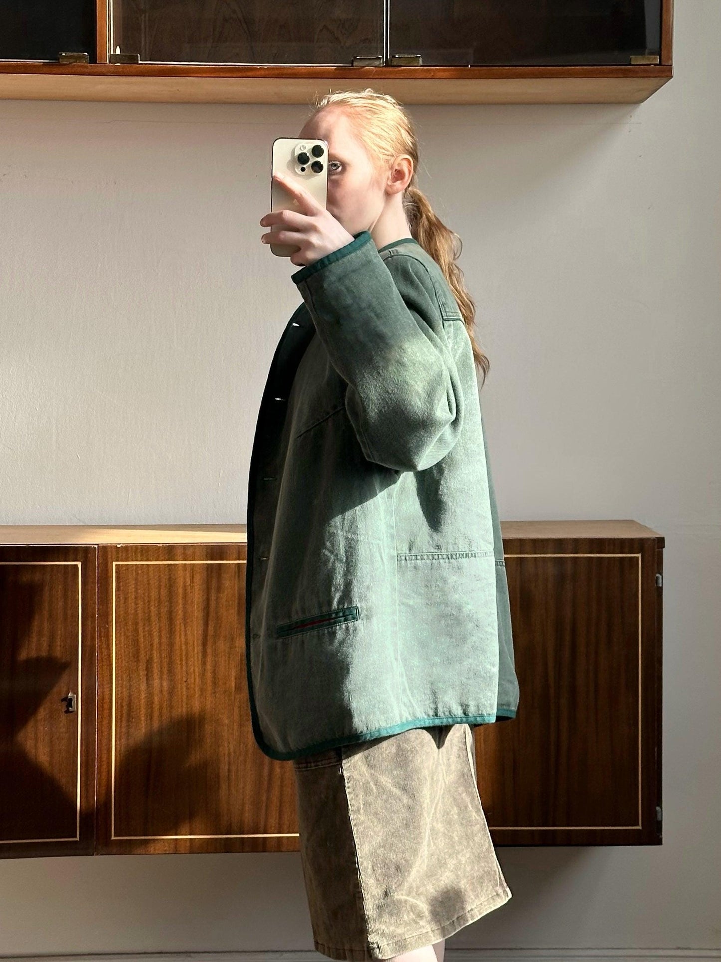 Vintage cotton oversized jacket with print in light green