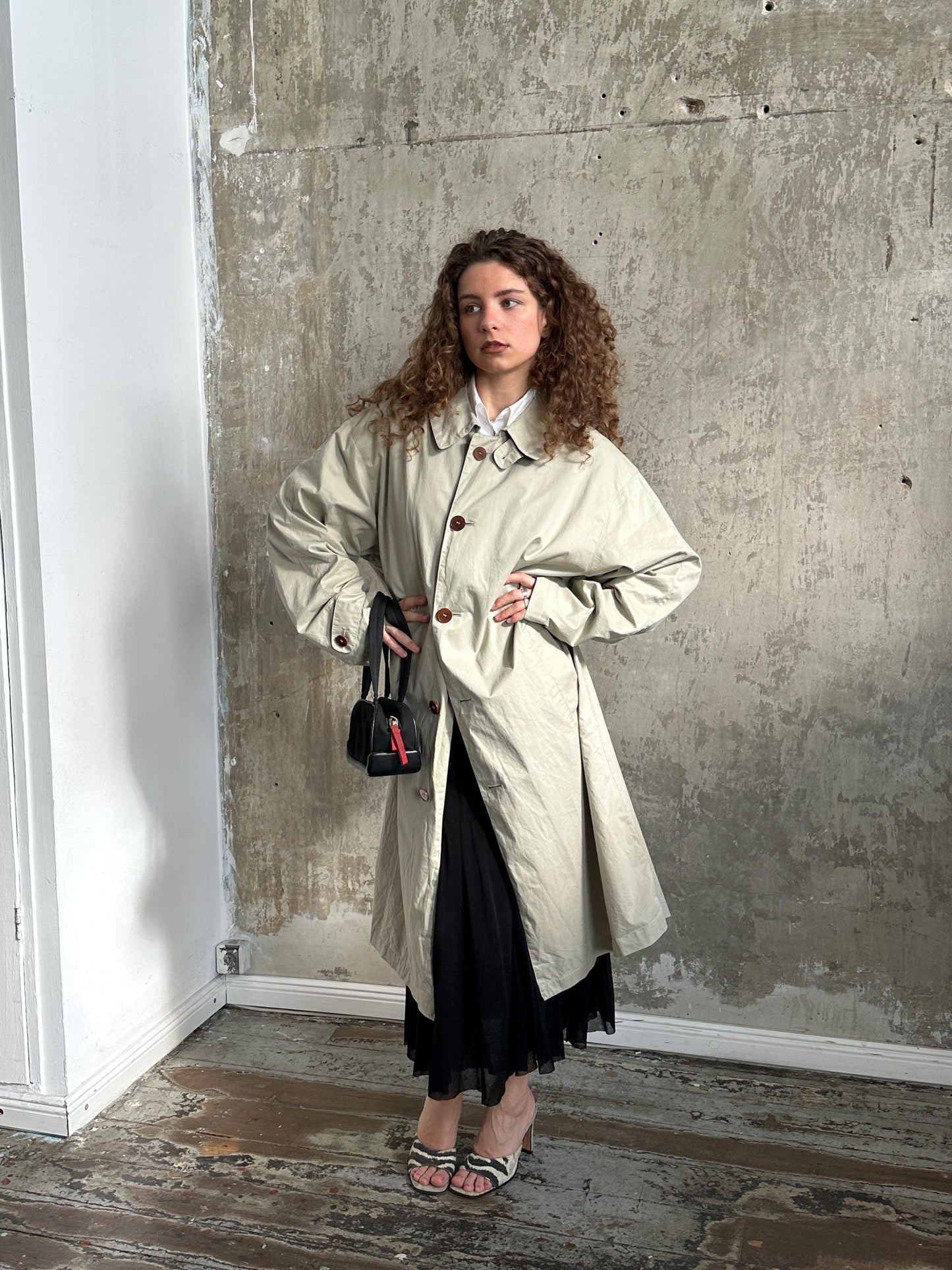 Vintage 90s Long Beige Trench Coat | Classic Minimalist Trench