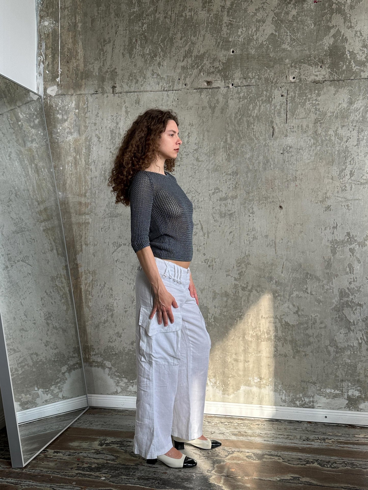 Vintage 90s White Linen Cargo Pants
