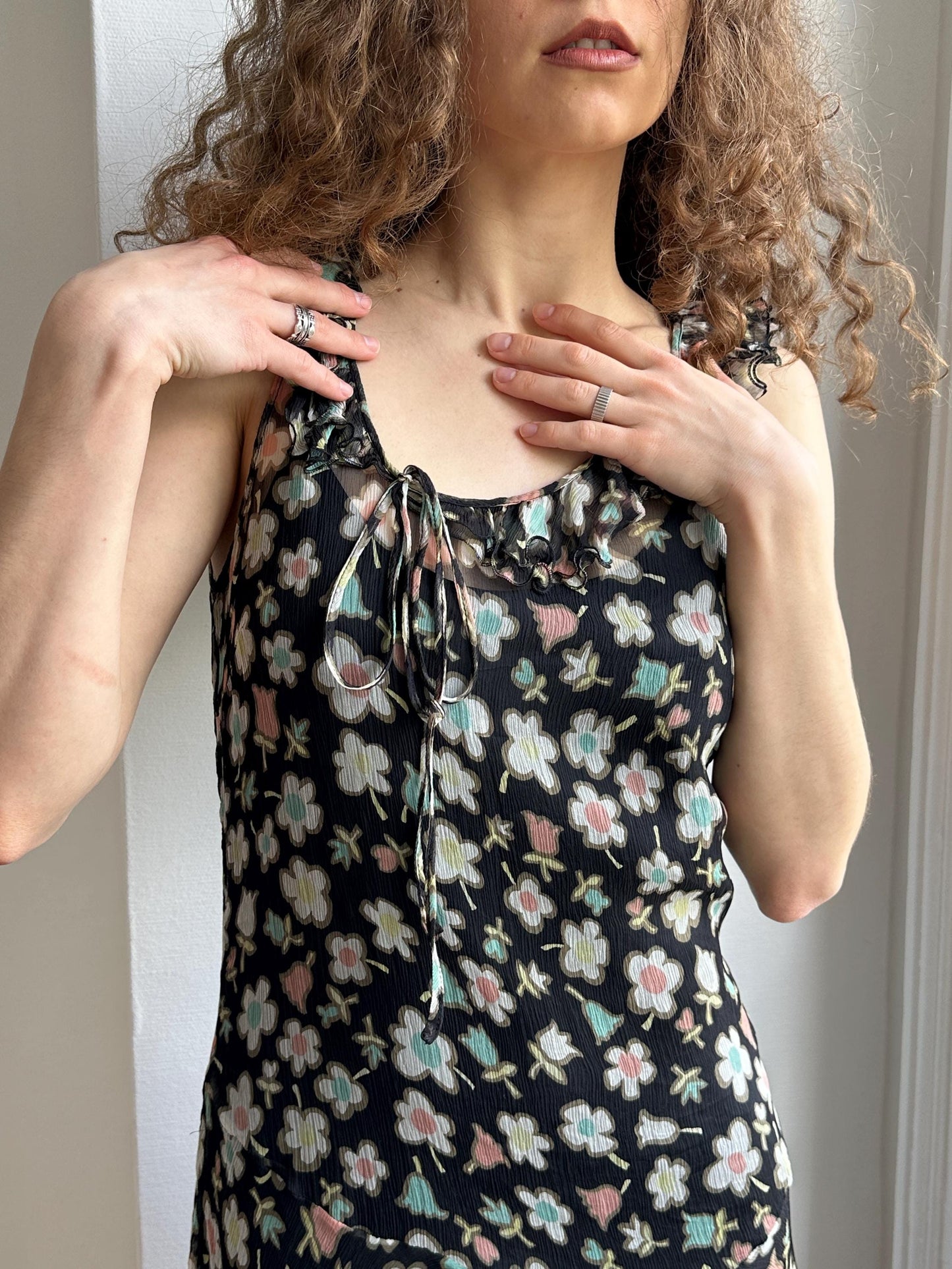 Moschino Cheap and Chic Black Floral Chiffon Midi Dress