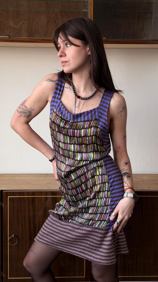 Vintage Custo Barcelona Y2K Abstract Print Bodycon Mini Dress in Purple