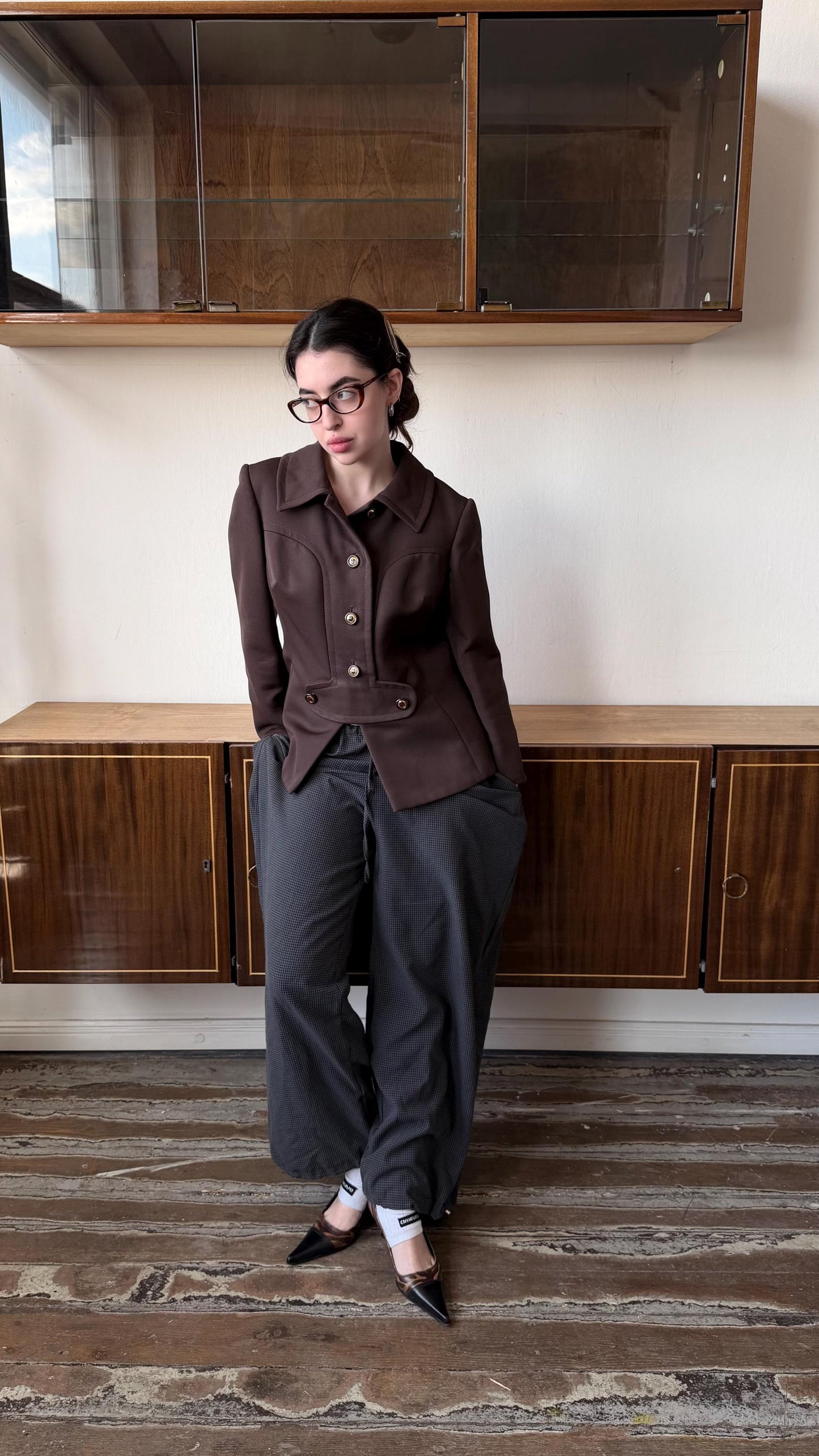 Vintage Brown Tailored Espresso Blazer, 90s Italian Structured Fitted Jacket
