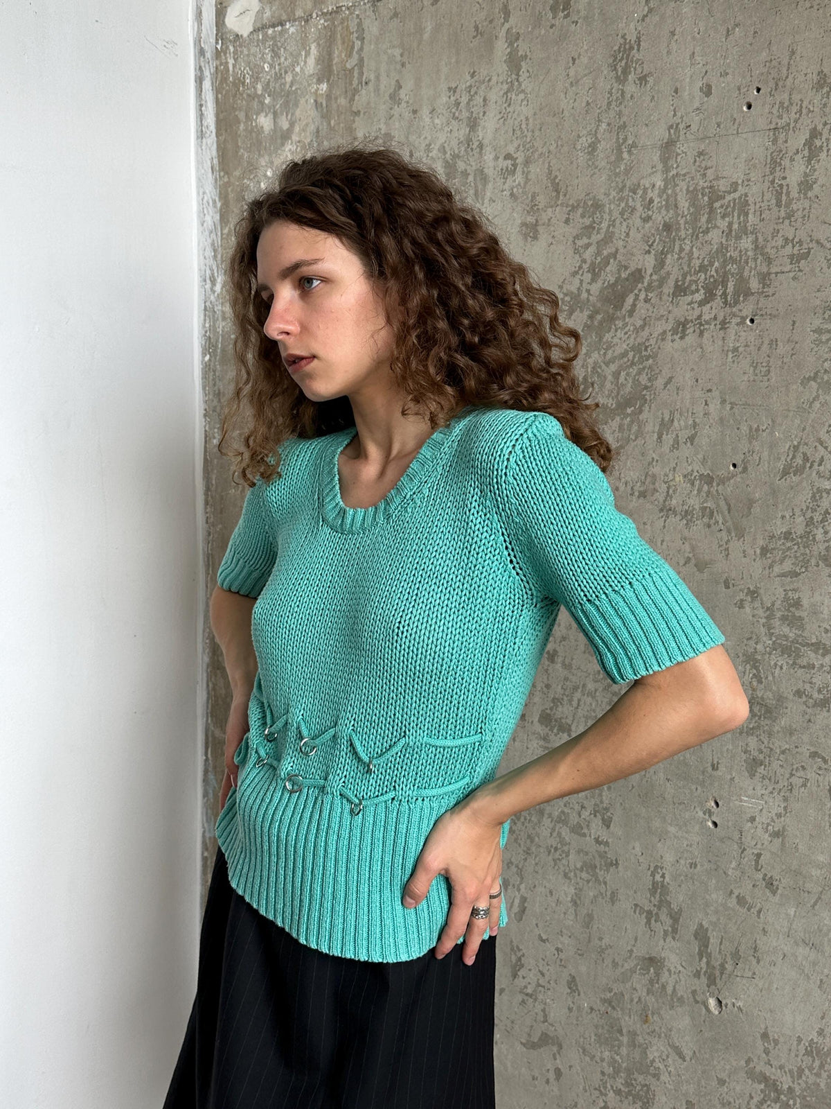 Vintage Turquoise Fitted Knit Top