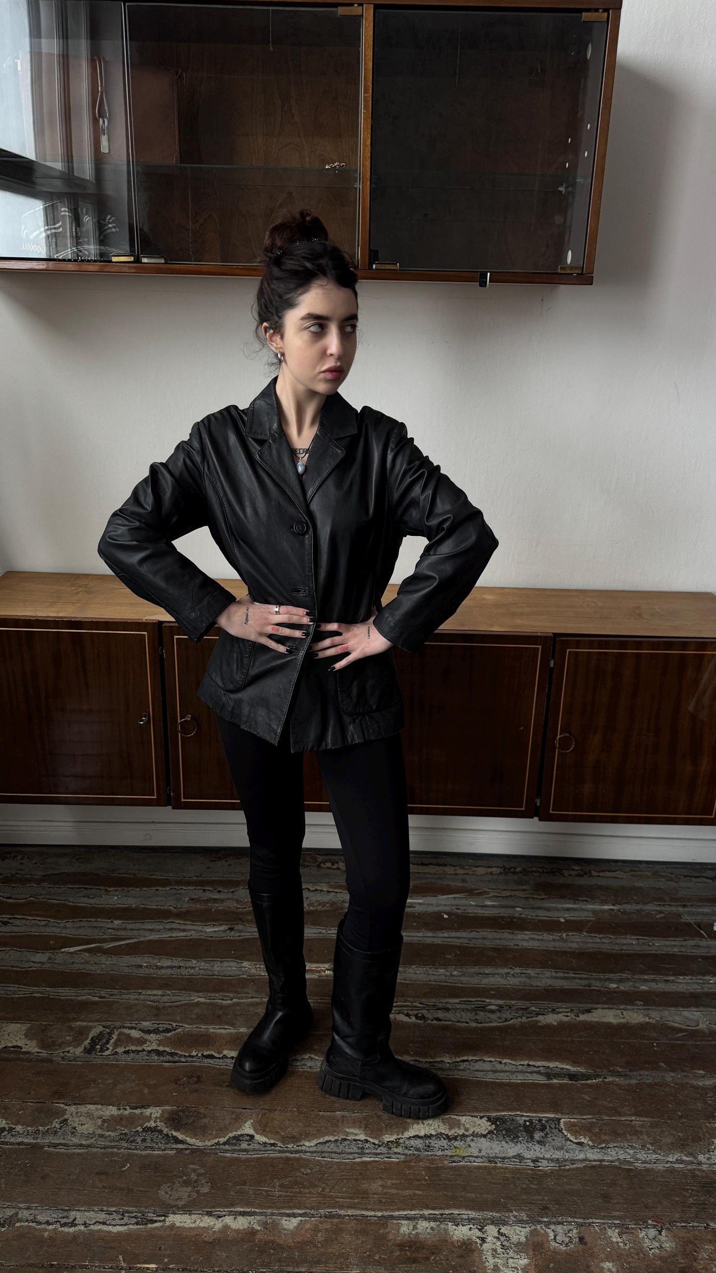 Vintage 80s Oversized Leather Blazer In Black