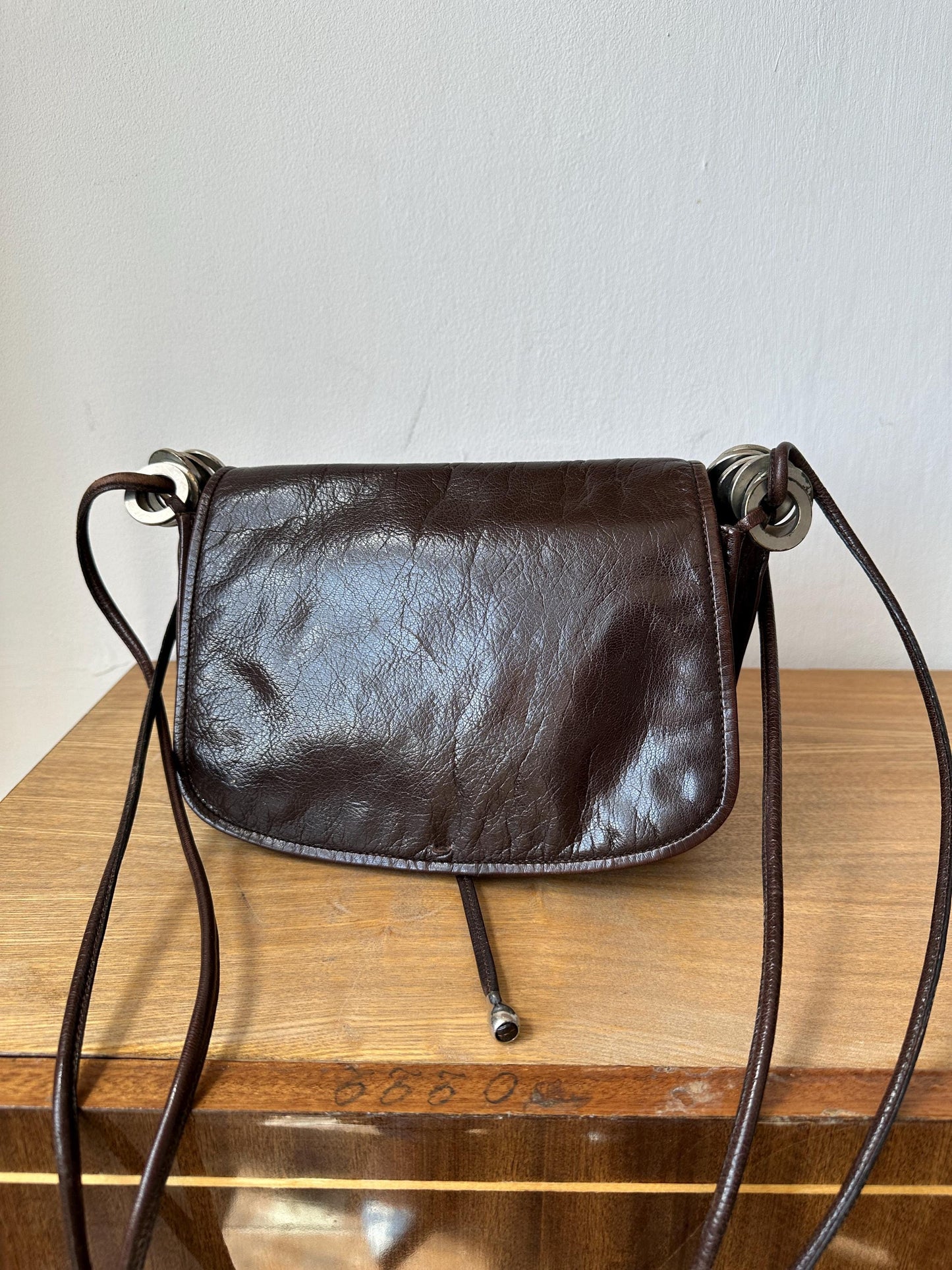 Vintage Dark Brown Leather Crossbody Saddle Bag