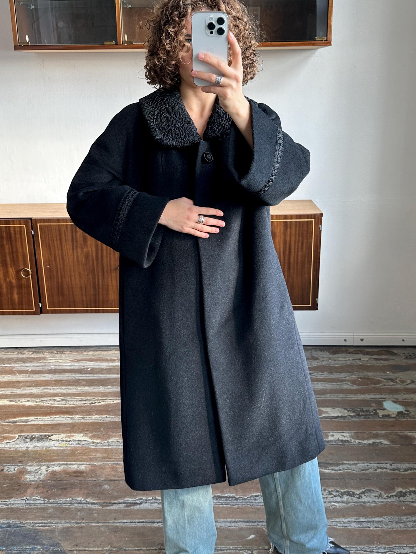 Vintage 90s mohair/wool blend coat in black