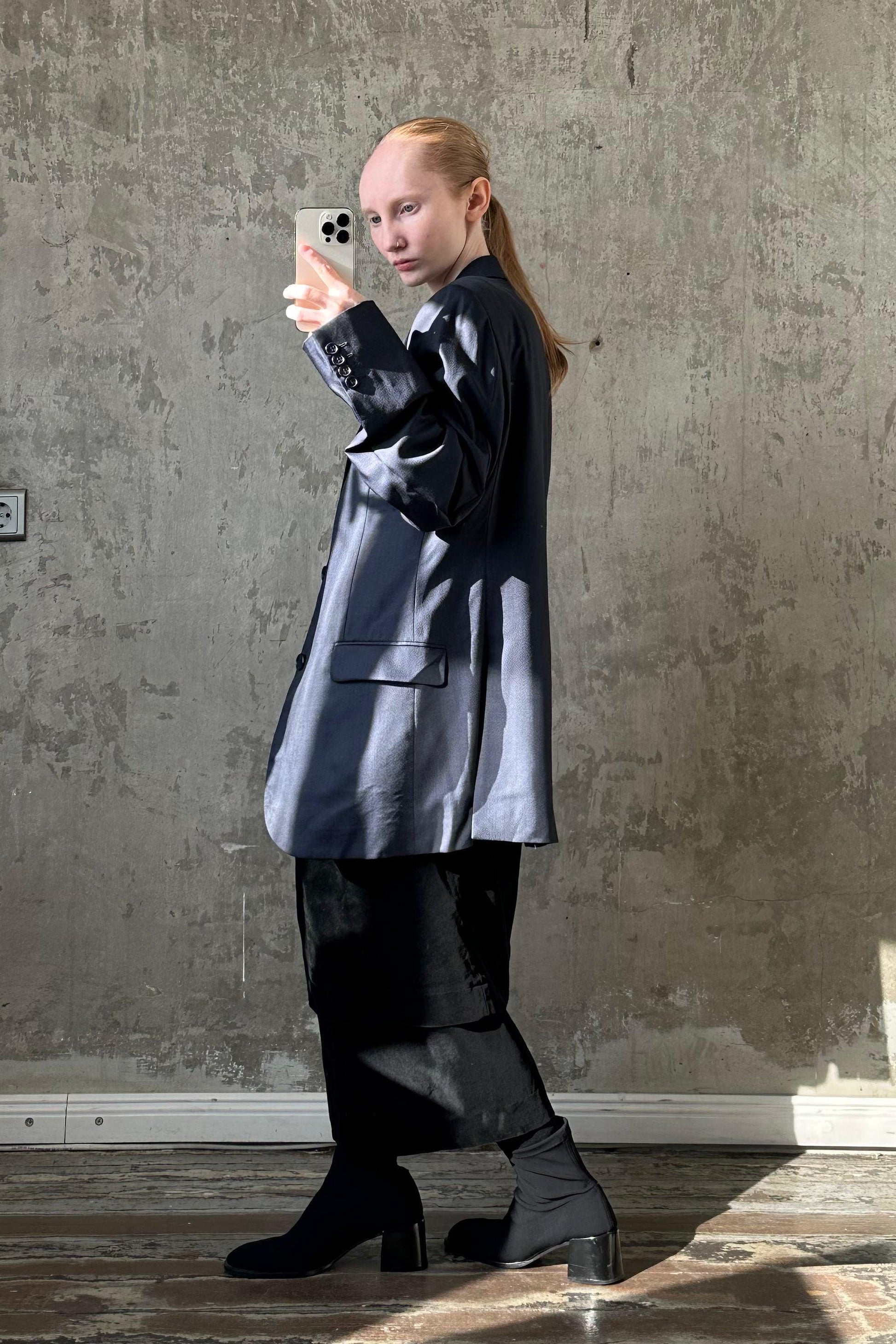 Vintage classic oversized viscose jacket blazer in dark blue