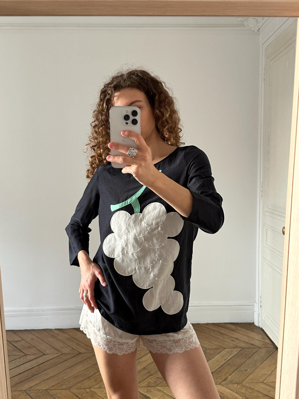 Vintage Moschino Cheap and Chic Black Grape Applique Top