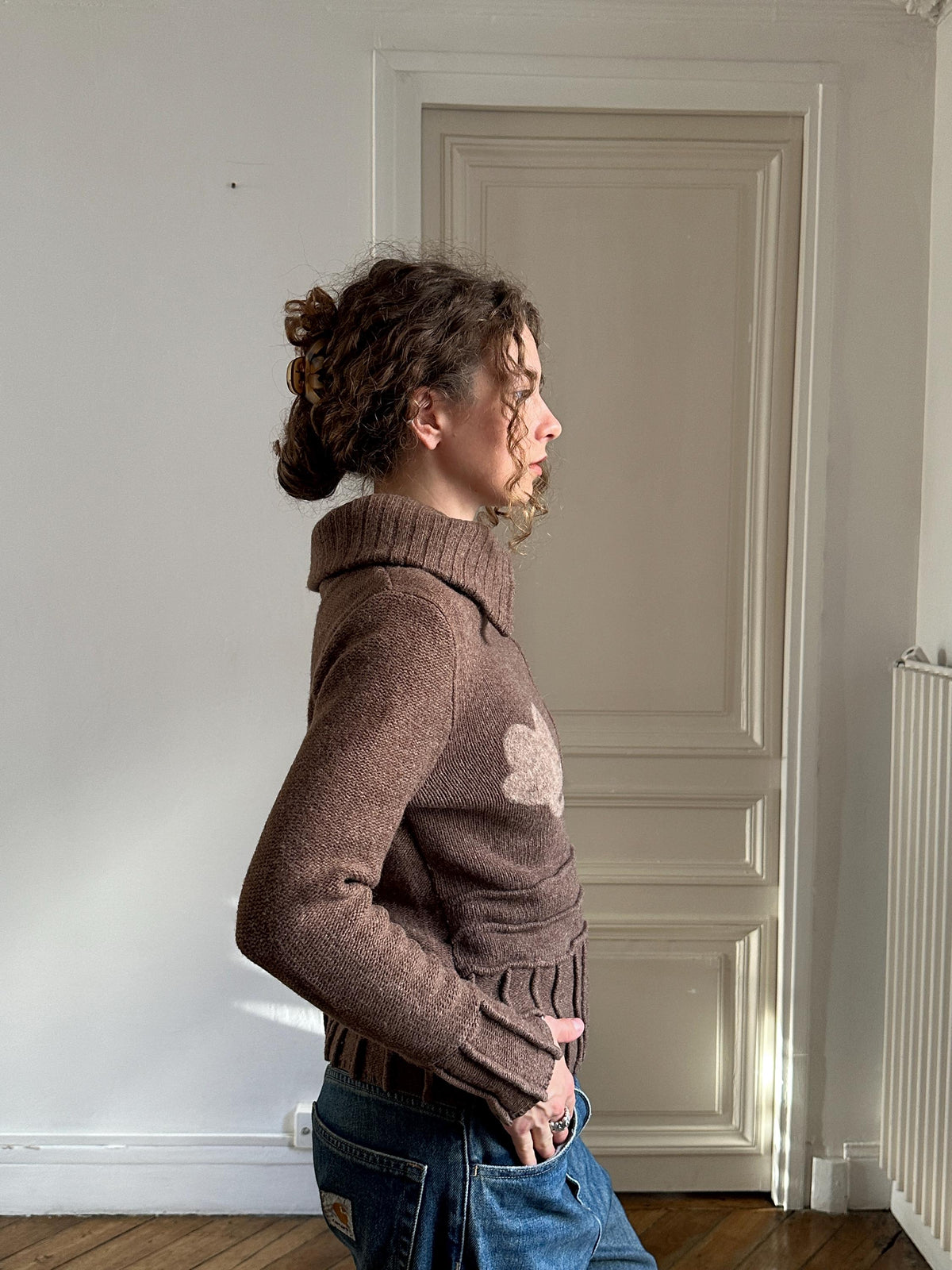 Vintage Funnel Neck Brown Lambswool Sweater