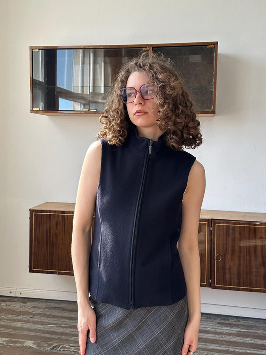 Vintage track turtleneck zipped waistcoat in blue