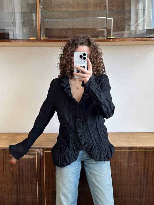 Vintage 90s draped women blouse in black