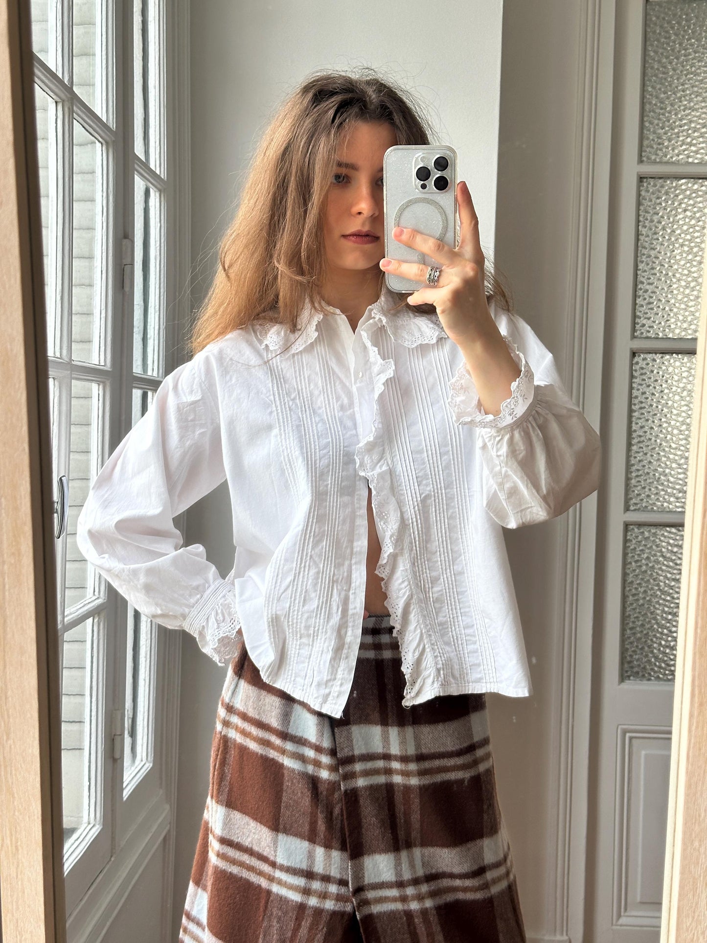 Antique French 1920s Cotton Blouse In White