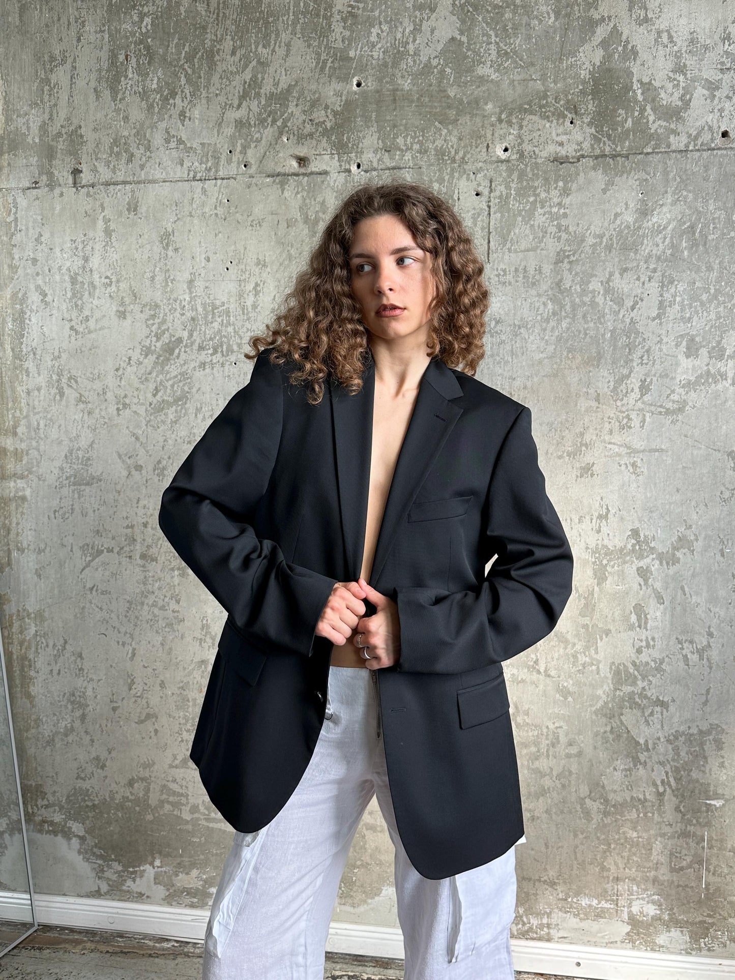 Vintage 90s Hugo Boss Classic Wool Blazer in Black