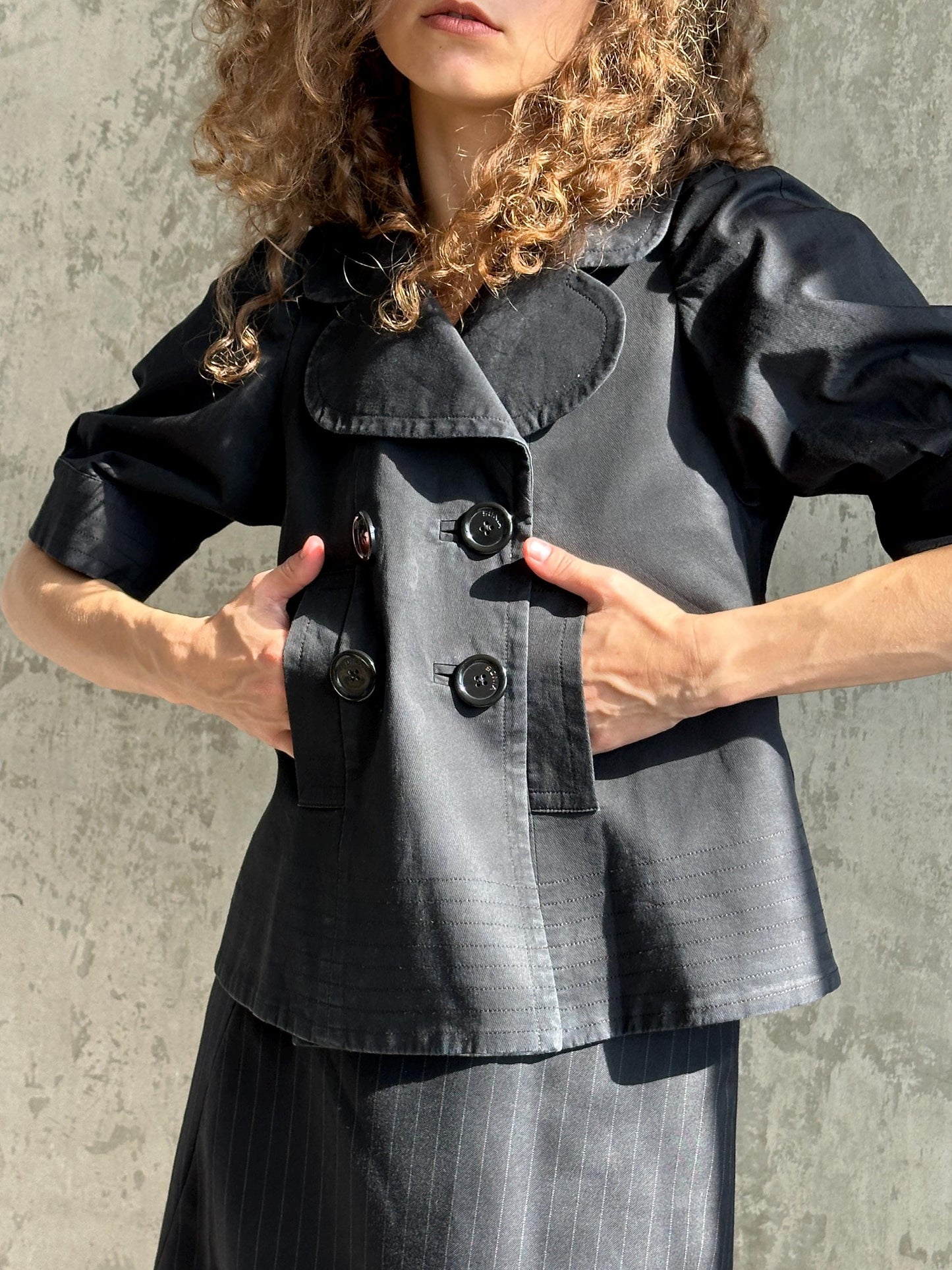 Vintage Sonia Rykiel Black Cotton Jacket | French Designer Cropped Coat
