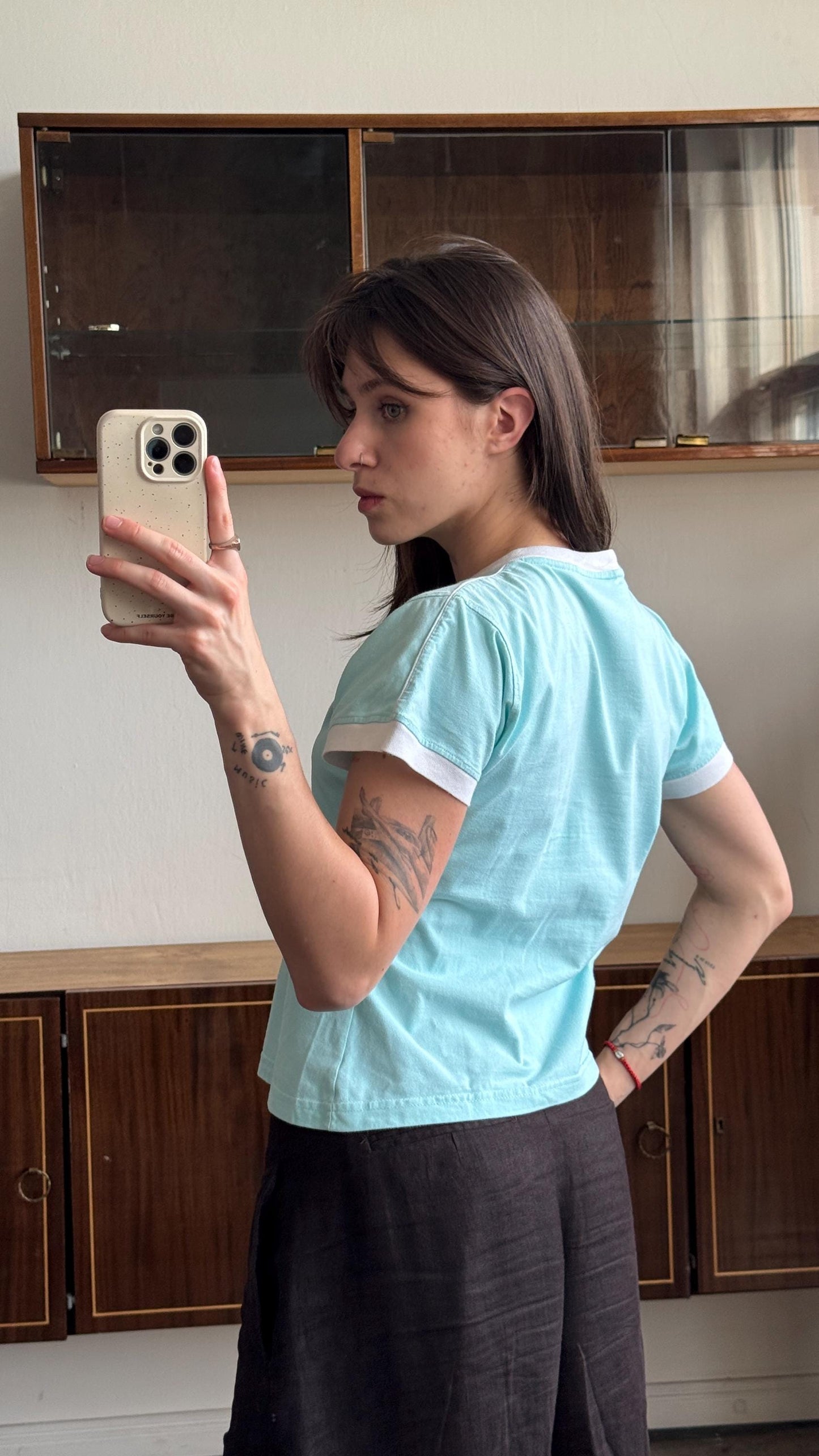 Vintage PUMA micro t-shirt in baby blue with logo