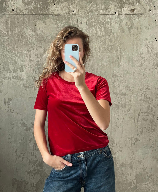 Vintage Mari Philipe red velvet top