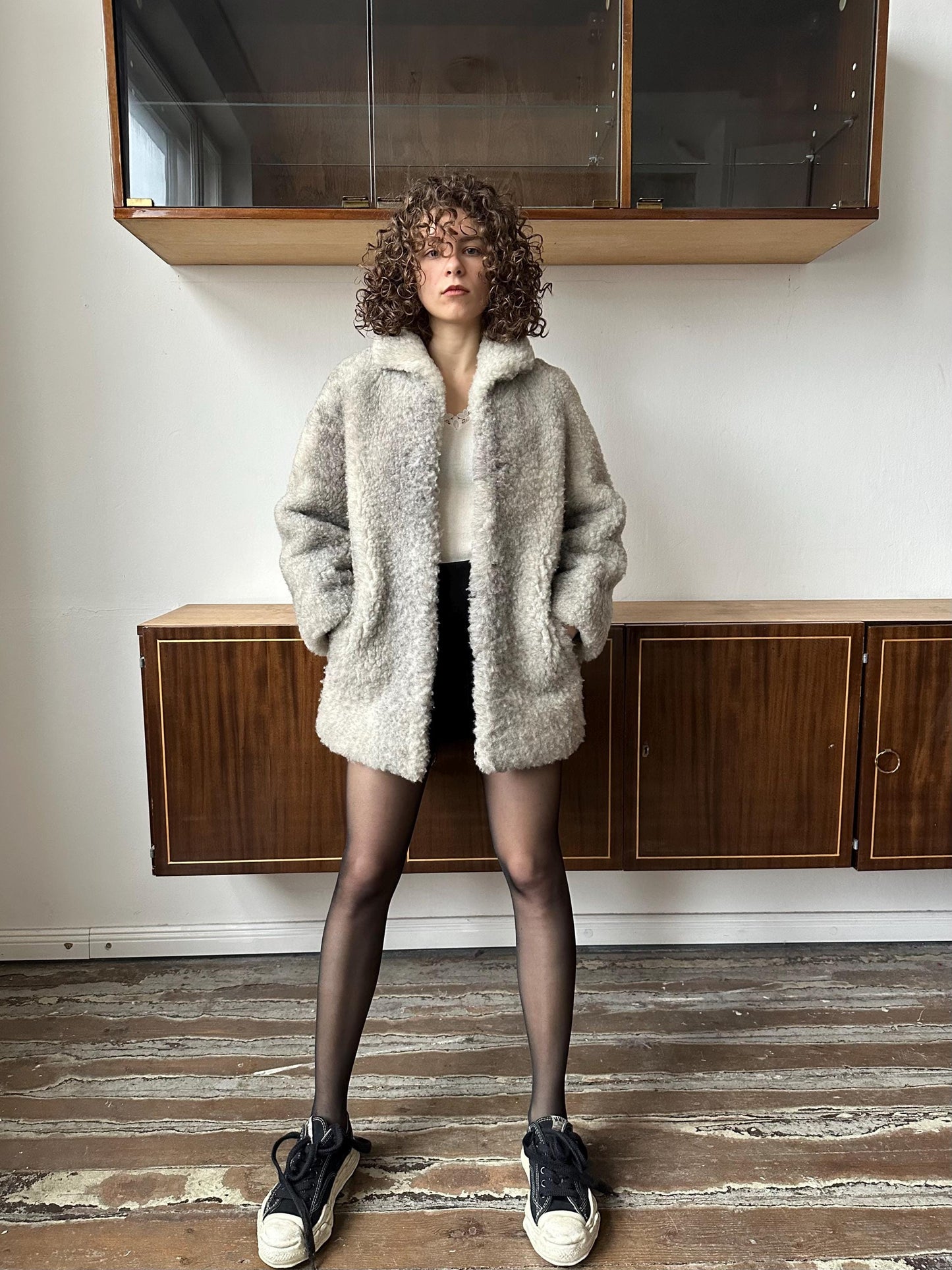 Vintage 80s fitted winter wool coat in grey