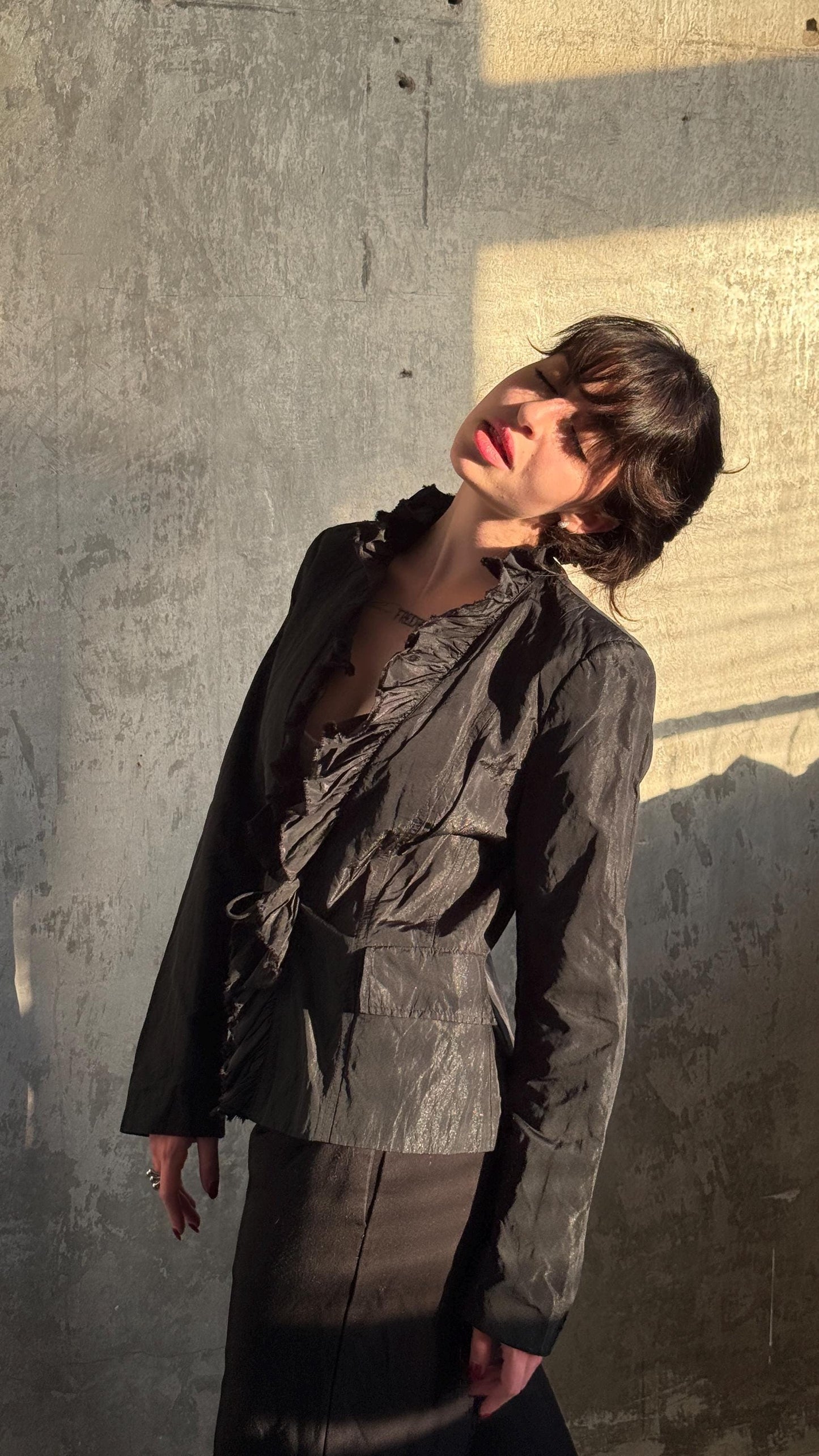 Vintage Ruffled Black Blouse