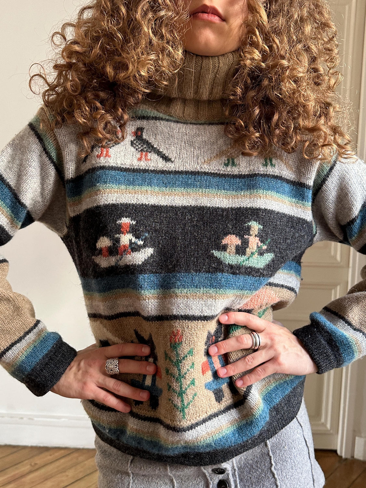 Vintage Pure Shetland Wool Sweater in Beige