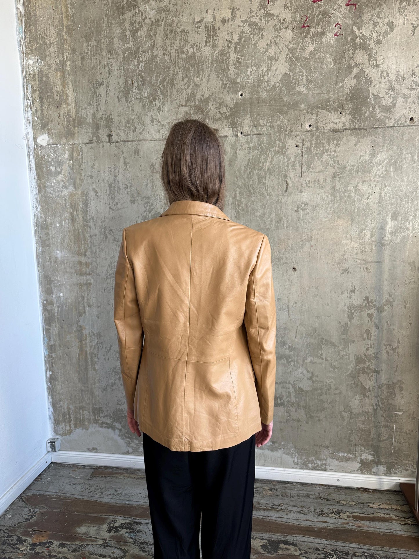 Vintage Caramel Leather Blazer | Lamb Leather Brown Jacket