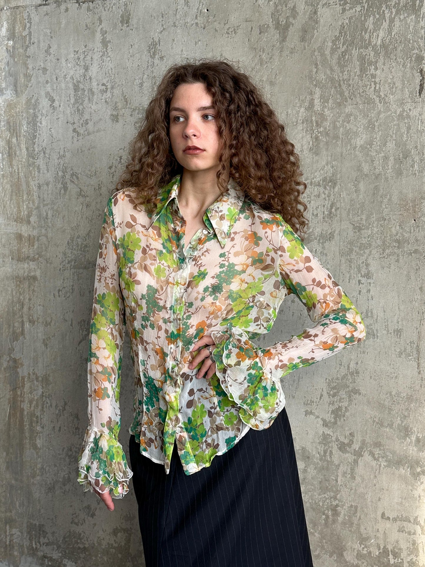 Vintage  Dolce & Gabbana Silk Floral Blouse in Green
