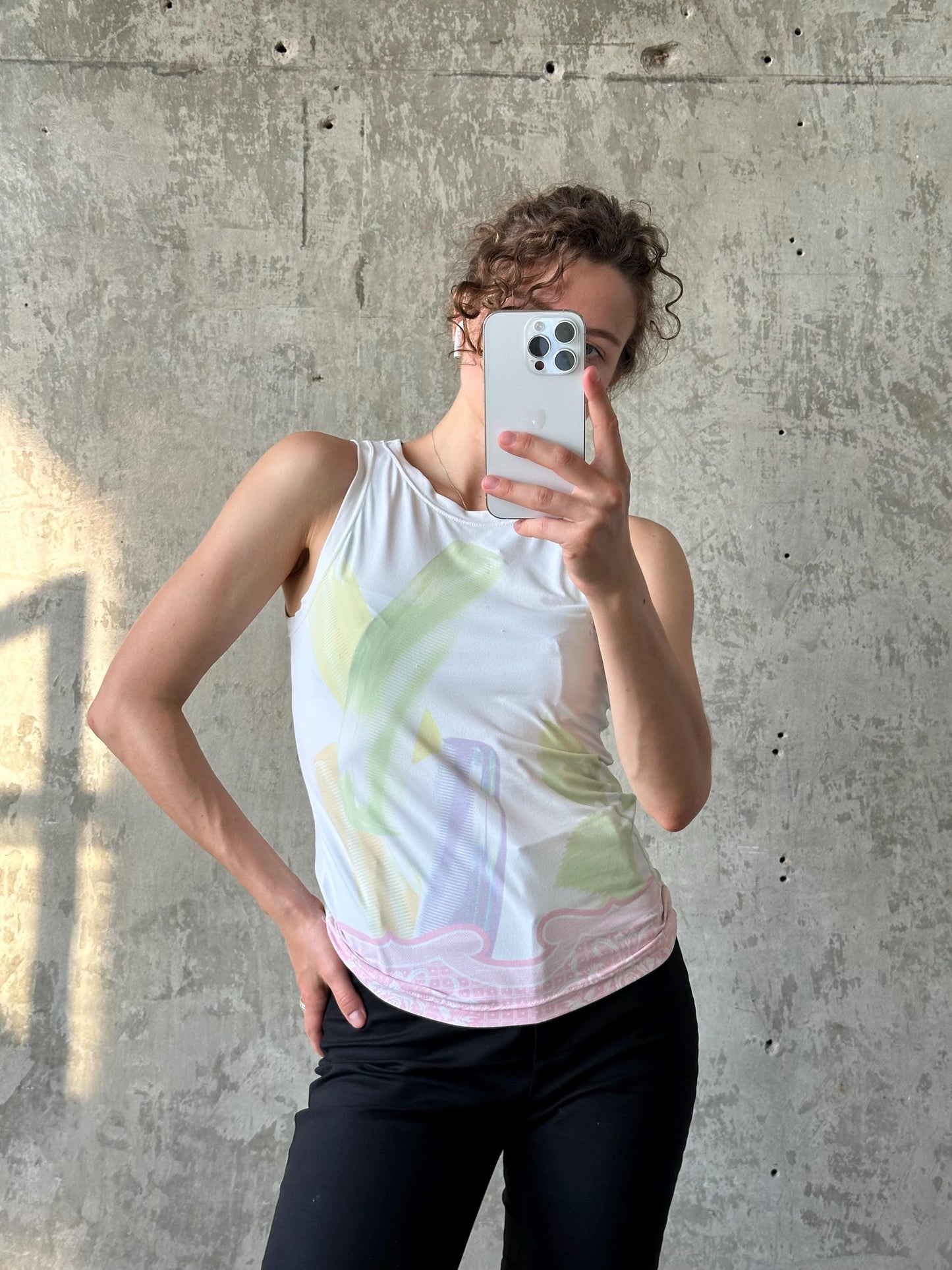 Vintage DIESEL pastel abstract print tank top in white