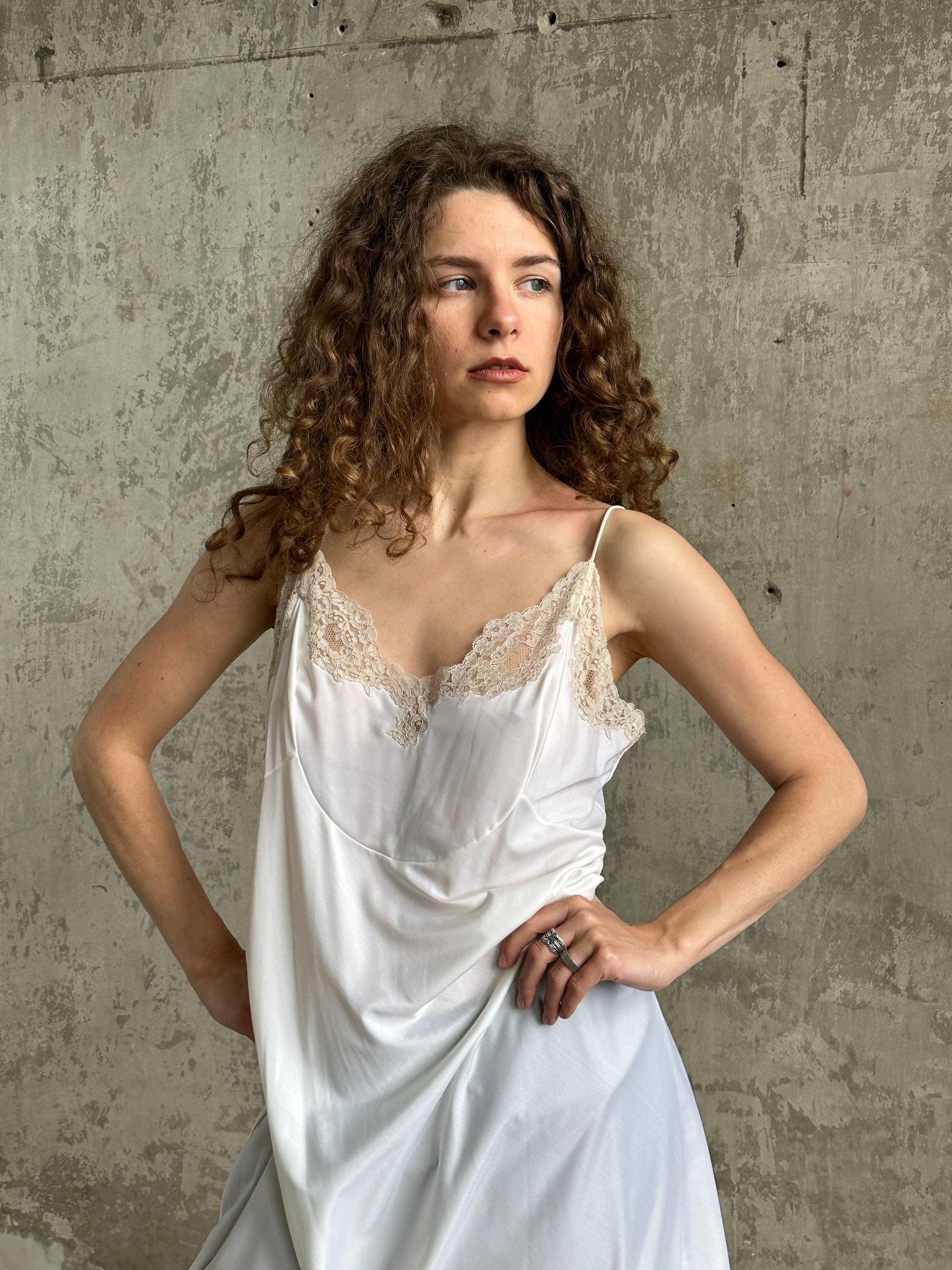 Vintage La Perla White Silk Slip Dress | Cream Lace Trim