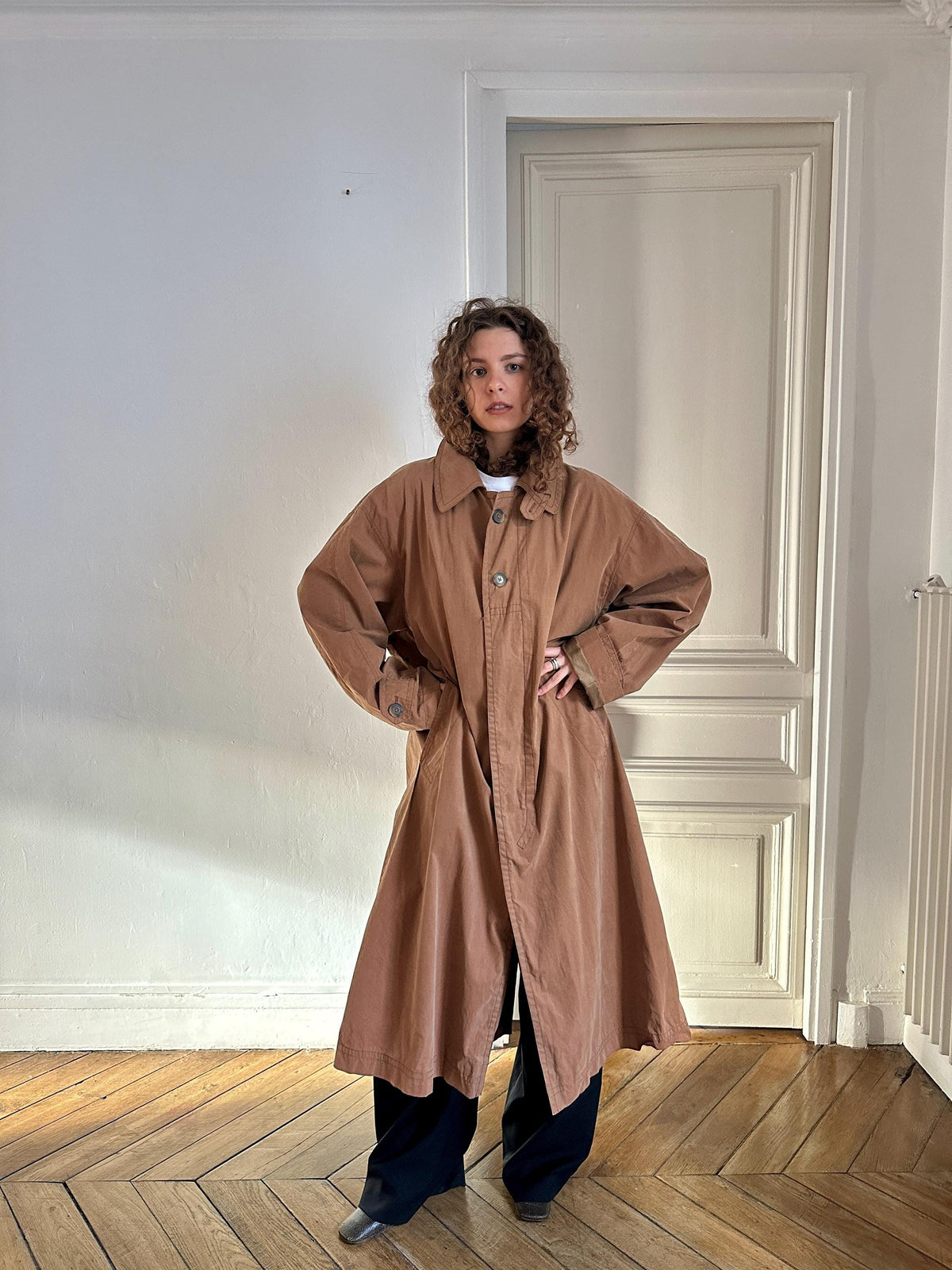 Vintage 90s Bugatti Oversized Maxi Trench Coat in Brown