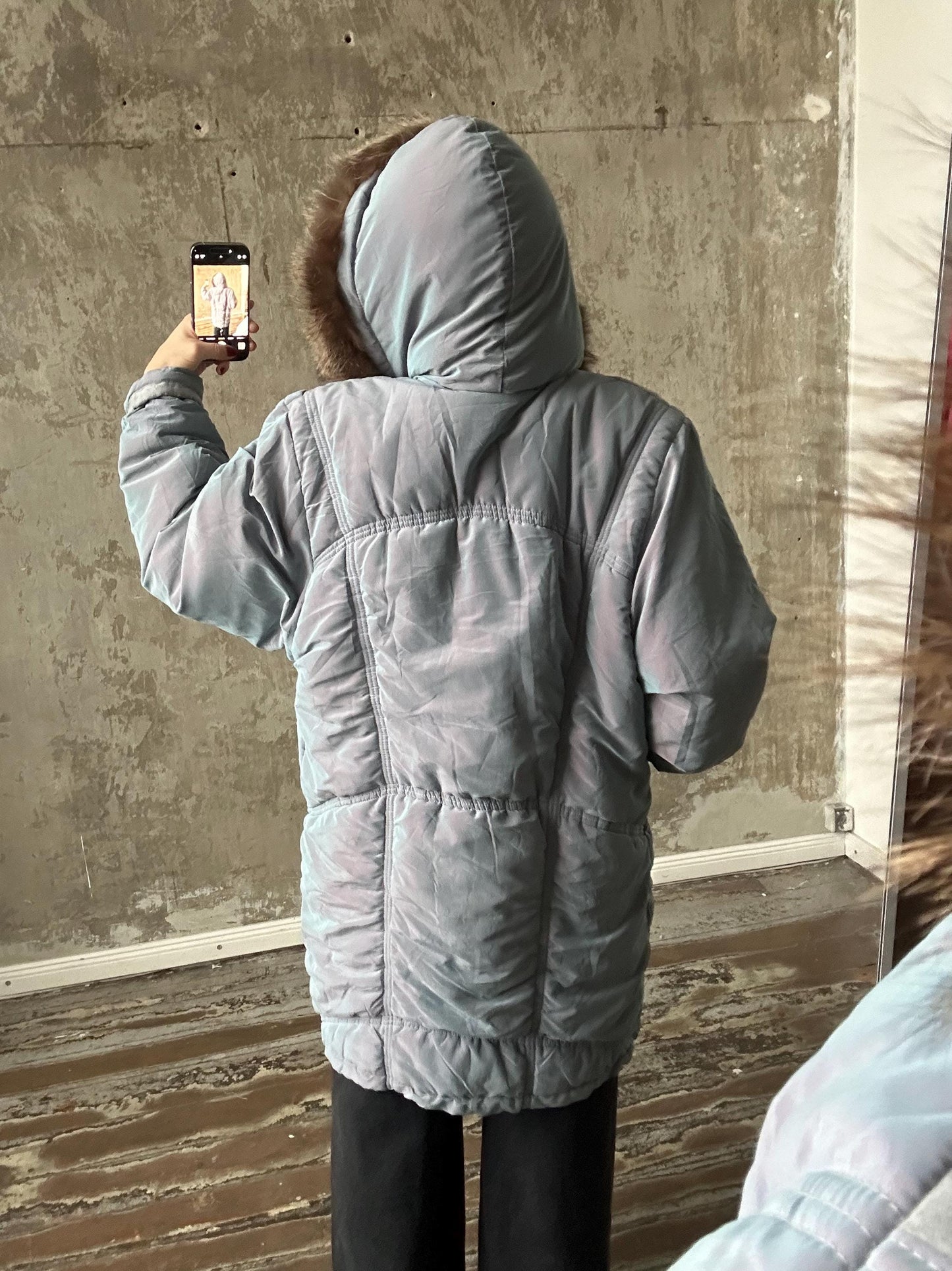 Vintage 90s grey hooded parka, 90s jacket coat