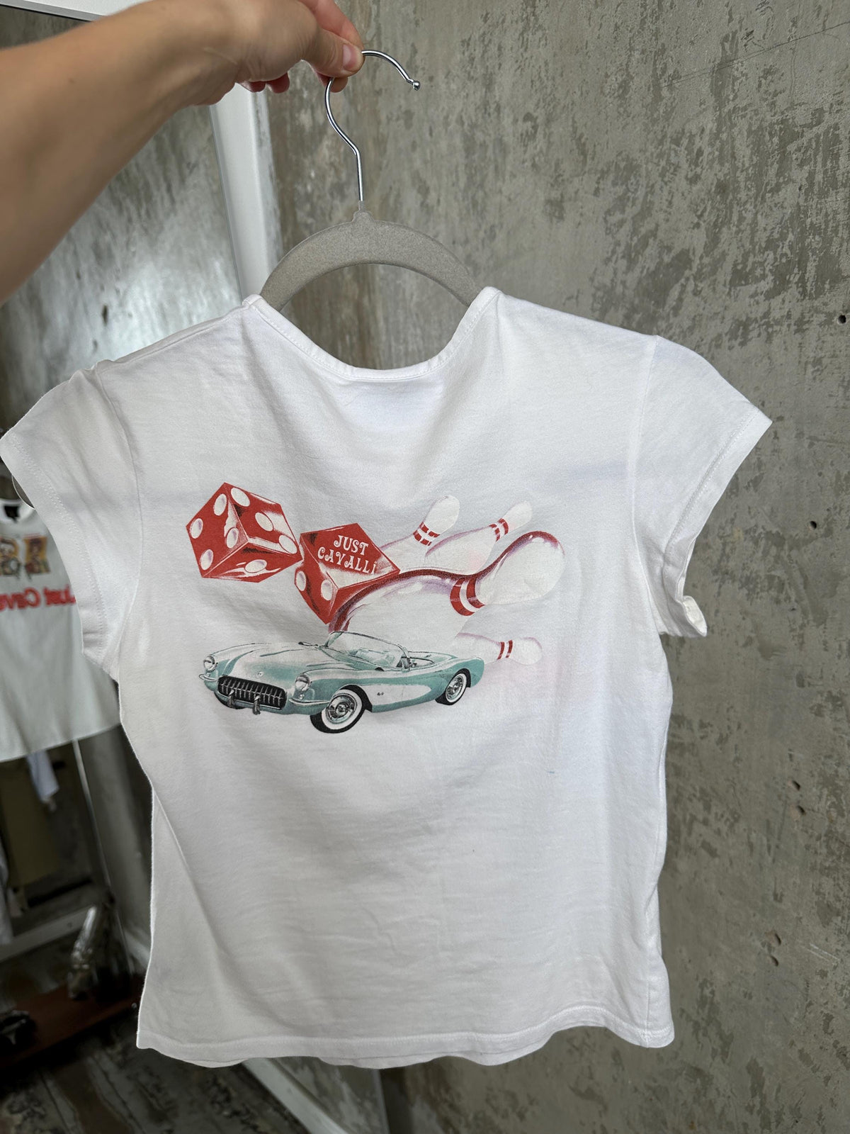 Vintage Just Cavalli White Graphic Baby Tee | Y2K Cotton Micro T-Shirt