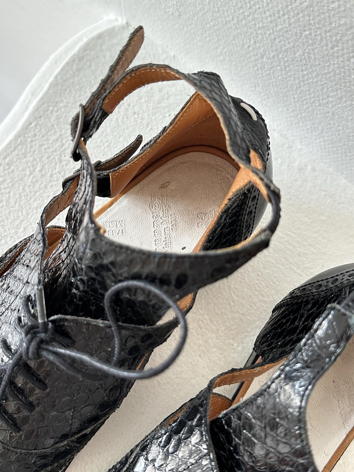 Maison Margiela Line 22 Black Leather Cut-Out Brogue Oxford Sandal in Black I US 6.5