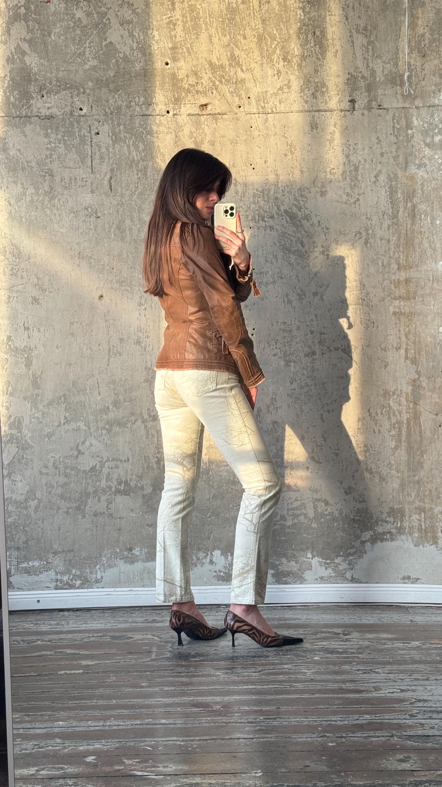 Vintage 90s Slim-Fitted Leather Jacket In Brown