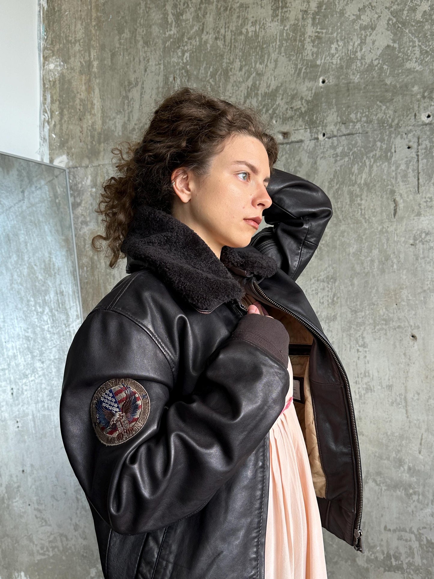 Vintage Hand Crafted Leather Aviator Bomber Jacket in Brown