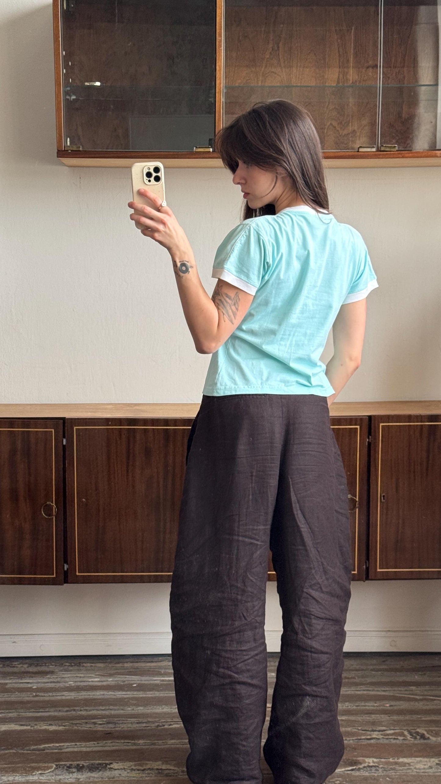 Vintage PUMA micro t-shirt in baby blue with logo